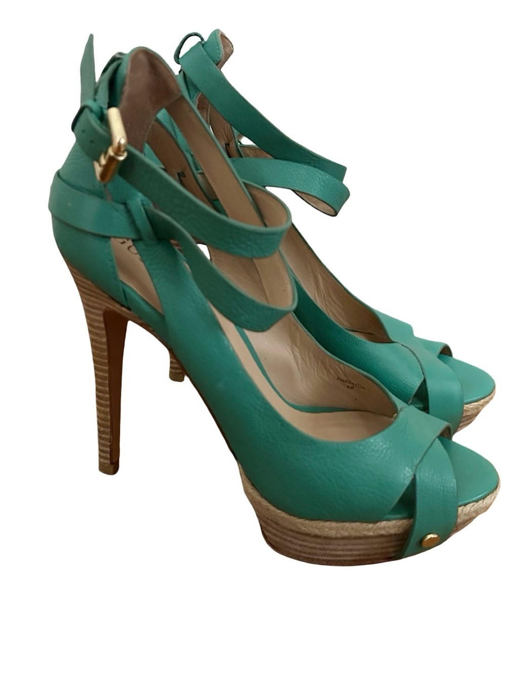 Size 8 Guess Aqua Leather Heels Shoes